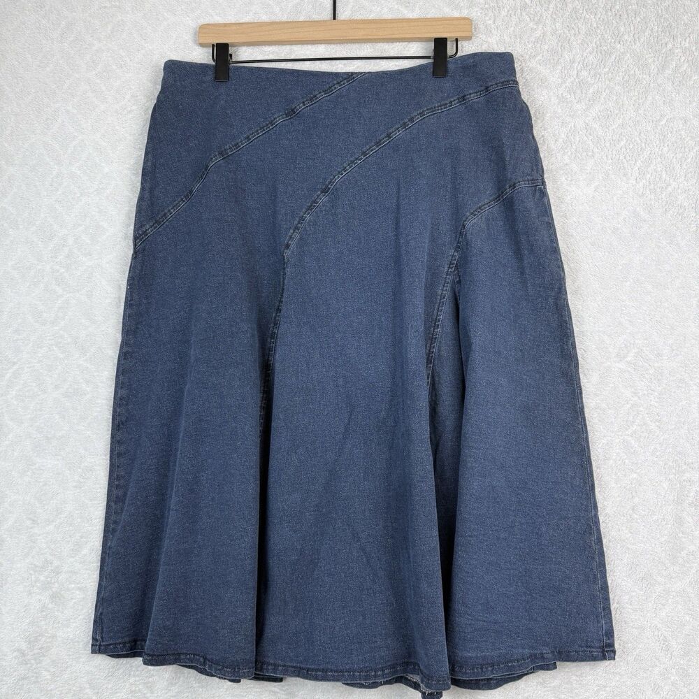 Vtg Reba Midi Skirt 16W Blue Stretch Denim Cottage Western Boho Modest Y2K 90s